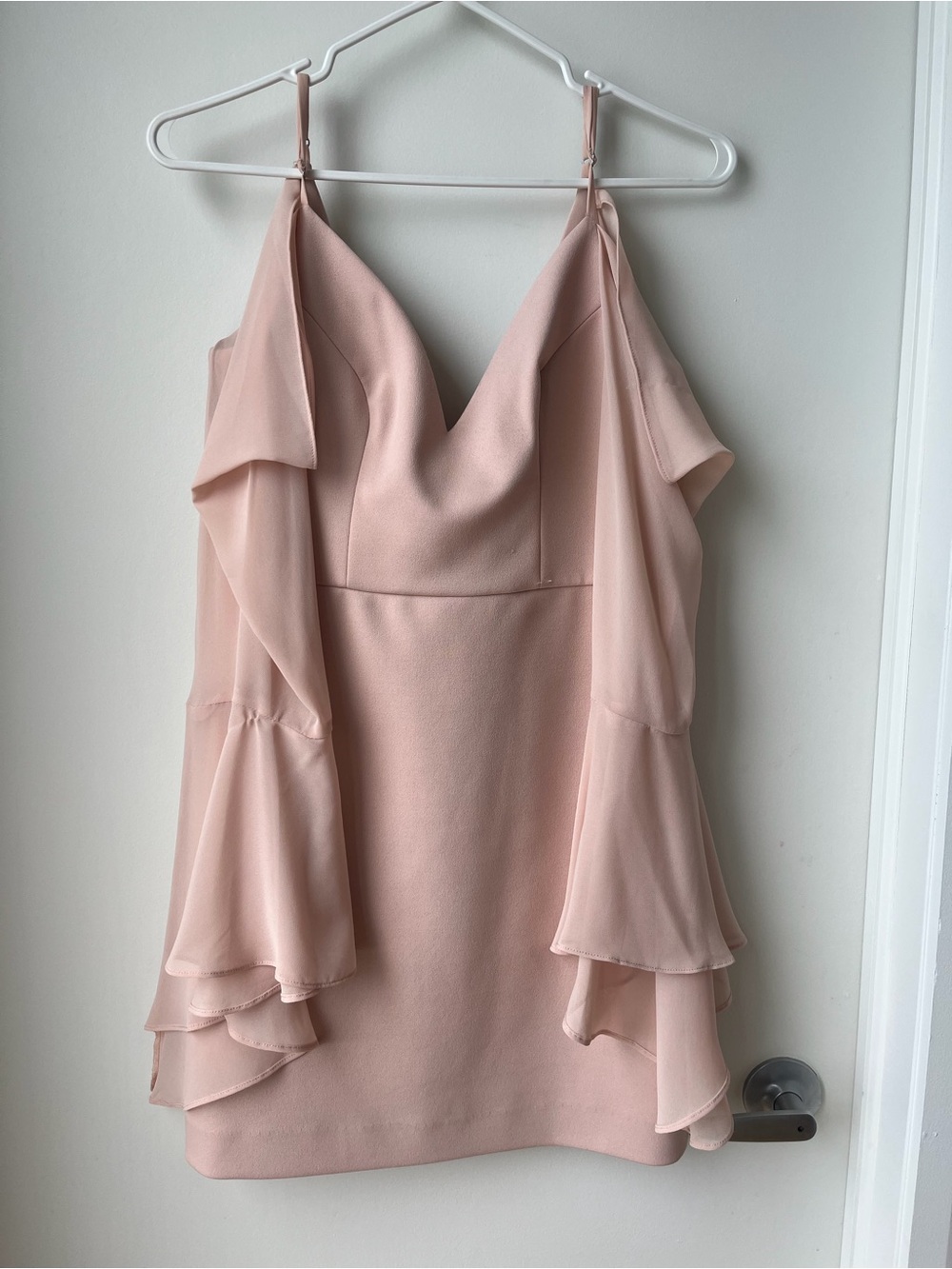 Elegant Blush Pink Ruffle Sleeve Dress